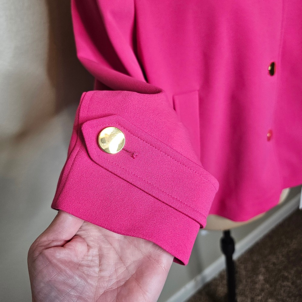 NWT Calvin Klein Womens Pink Button Front Crepe Swing Jacket Gold Buttons 14P - Picture 4 of 11